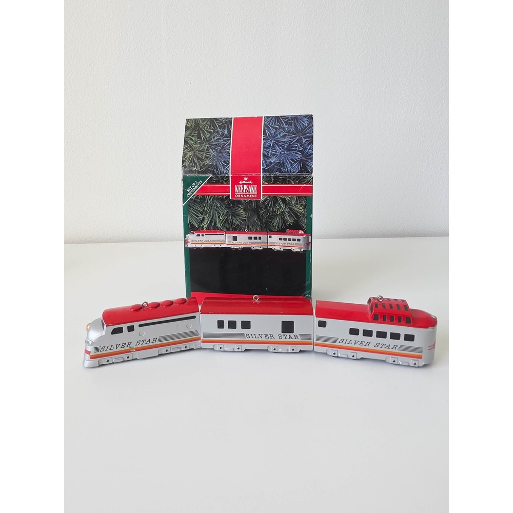 Hallmark Keepsake 1992 Silver Star Streamliner Train Cast Metal Ornament Set 3pc